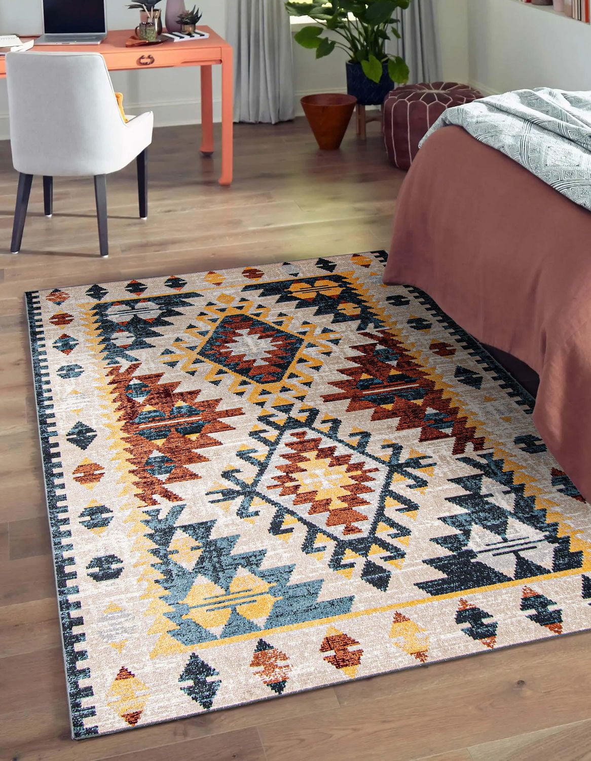 Tapis Lavable ECARPET Traditionnel pour Chambre, Salon, Chambre d'Enfant