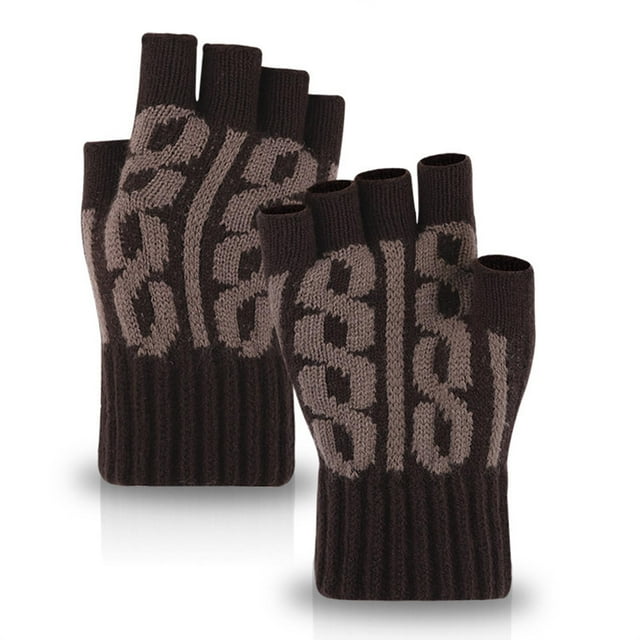 Roncen Thickened Cashmere Warm Half Finger Gloves Winter Knitted Fingerless Gloves for Men and Women