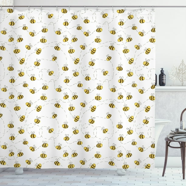 Bee Shower Curtain, Simplistic Illustration of Buzzing and Flying Bees