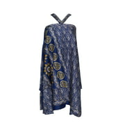 Mogul Reversible Two Layer Silk Sari Magic Wrap Skirt Blue Halter Beach Dress