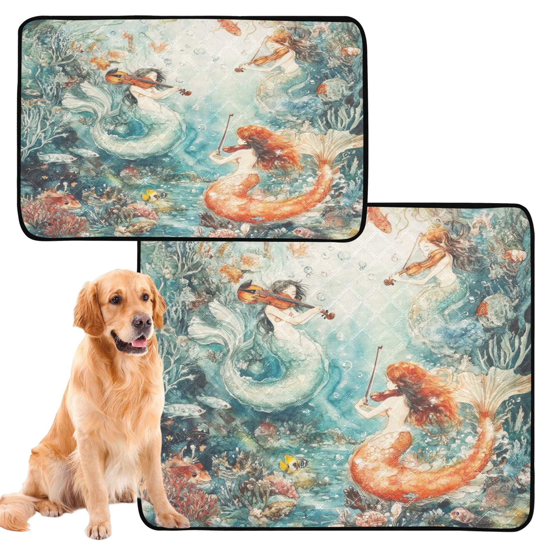 Qxltty Mermaid Plays Music Cat litter Pads Pet Set of 3 Diaper Mats Center Anti-leakage Layer Absorbent Soft and Comfortable