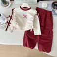 thumbnail image 2 of Spring Children's Clothes Set 1-8Y Casual Bow Long Sleeve T-shirt Girls Suit Top and Pants 2Pcs Kid's Trousers Outfit, 2 of 6