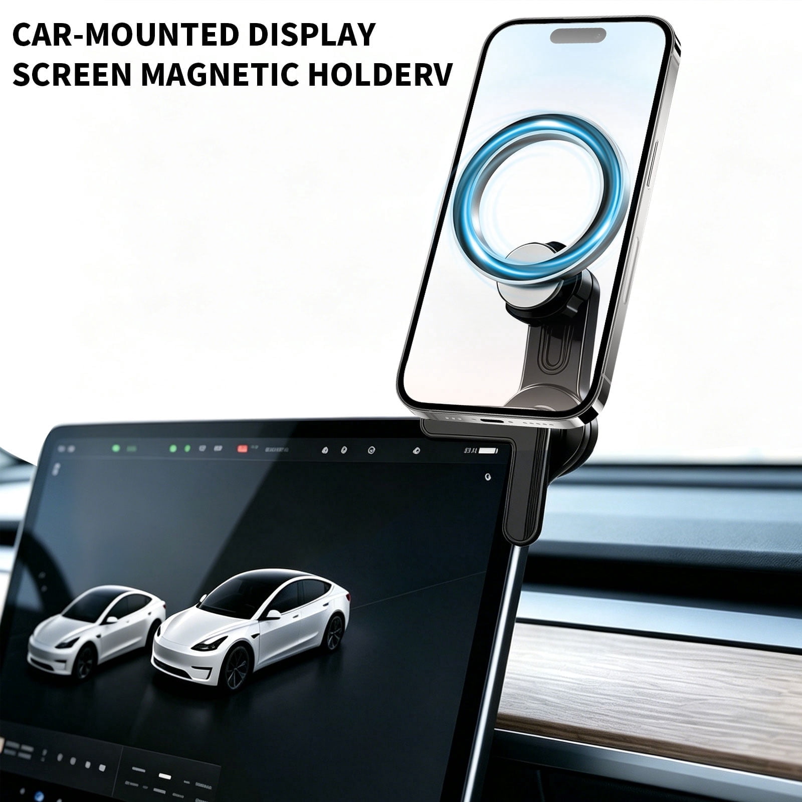 Meifei Magnetic Phone Mount for Tesla Model 3/Y/S/x Screen, Car Phone Holder Compatible with MagSafe, Universal Fit, Black and Silver