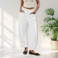 thumbnail image 3 of Womens Linen Barrel Pants 2026 Summer Baggy Drawstring Wide Leg Palazzo Beach Vacation Cropped Trousers with Pockets, M, 3 of 6