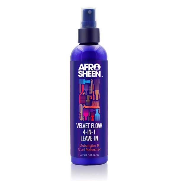 AFRO SHEEN VELVET FLOW 4 IN 1 LEAVE IN DETANGLER & CURL REFRESHER 8 OZ