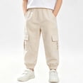thumbnail image 3 of DJDLJWCJ Boys Cargo Pants 3-13 Multi-Pockets Lightweight School Uniform Pants Elastic Waist Baggy Pants Beige Size 6, 3 of 11