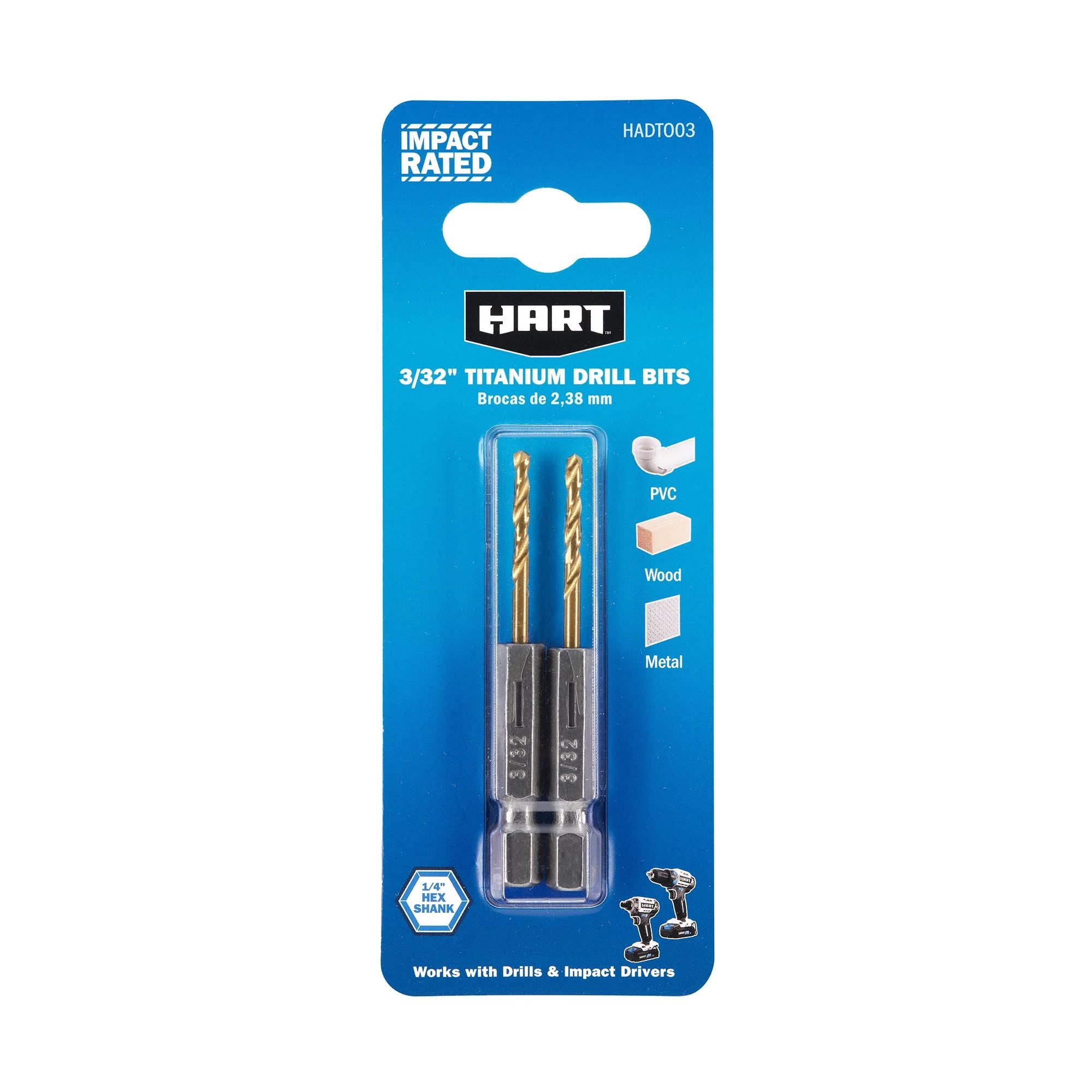 HART 2-Piece 3/32-inch Hex Shank Titanium Drill Bit Set