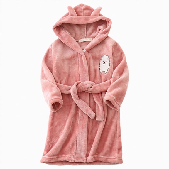 Gibobby Toddler Boys Girls Kids Hooded Bathrobe,Soft Flannel Loungewear Robe with Adjustable Tie,Cartoon Print,for Toddlers to Kids 18 Month 2T 3T 4T 5T 6T Kids Pajamas,Red,Size 11-12T