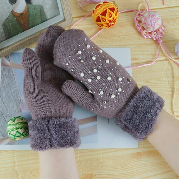 YuXingFu 50% off Clear Clearance Gloves Under $5.00 Gloves Large Women's Winter Keep Warm Lovely Printing Weave Knitted Flip Gloves