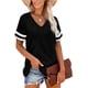 thumbnail image 1 of Camisetas de manga 3/4 para mujer, camisetas de punto con cuello en V, camisetas de manga corta, 1 of 5