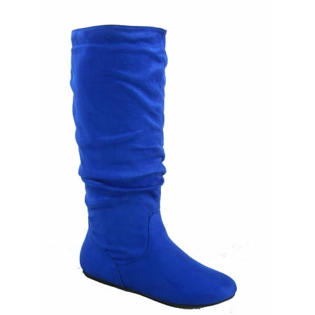 

Data-1 Women s Fashion Slip On Pull Up Slouch Comfort Casual Flat Heel Mid Calf Round Toe Boots