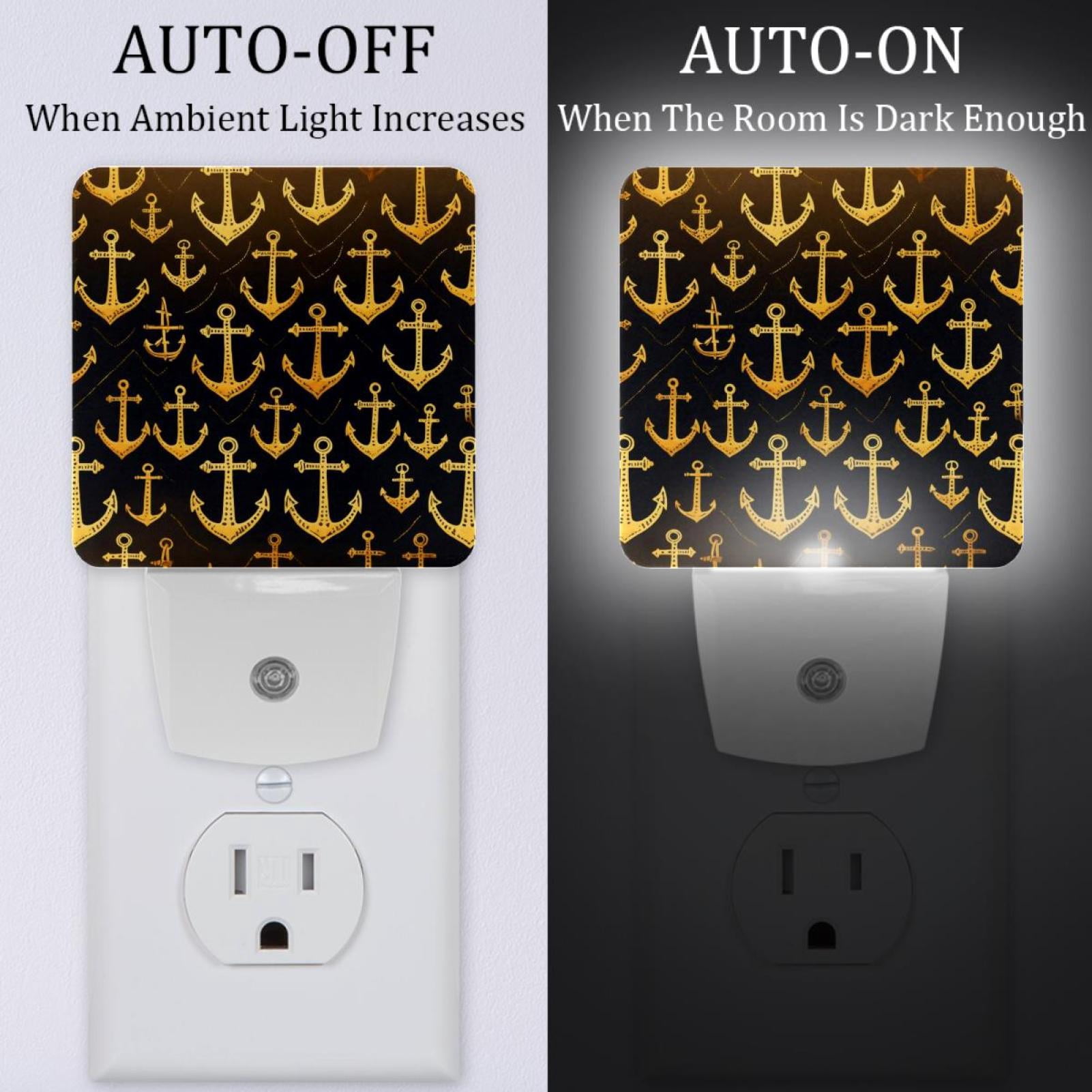 PhooArto Golden Anchors Pattern Plug in LED Night Light Auto Sensor Dusk to Dawn Decorative Night for Bedroom, Bathroom, Kitchen, Hallway, Stairs, Baby's Room, Energy Saving
