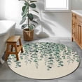 thumbnail image 3 of Round Area Rugs Collection 3 Ft, Teal Green Eucalyptus Leaves Non-Slip Residential Carpet, Spring Plants Country Beige Indoor Crawling Mats Doormat Runner Rugs Play Mat for Bedroom, 3 of 8