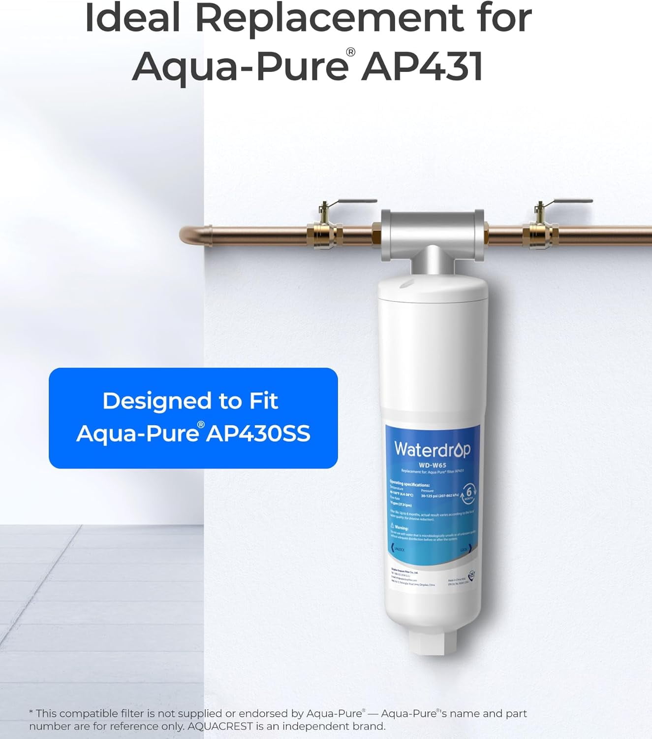 Waterdrop AP431 Replacement for Aqua-Pure AP431 Hot Water Scale Inhibitor for AP430SS, Prevent Scale Accumulation and Protect Water Heaters, Pack of 3