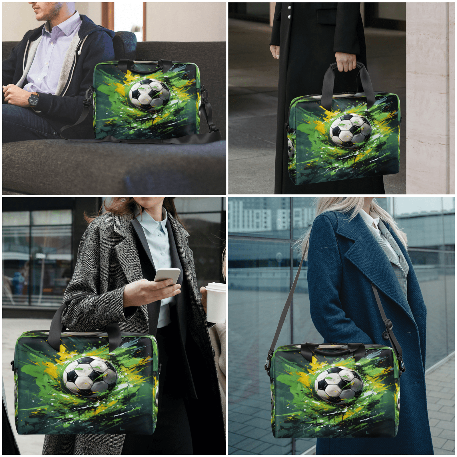 Herdesigns Football Soccer Laptop Bag for Women Men, Computer Case Briefcase Messenger Bags, 15-15.6 inch Laptop Sleeve Shoulder Bag
