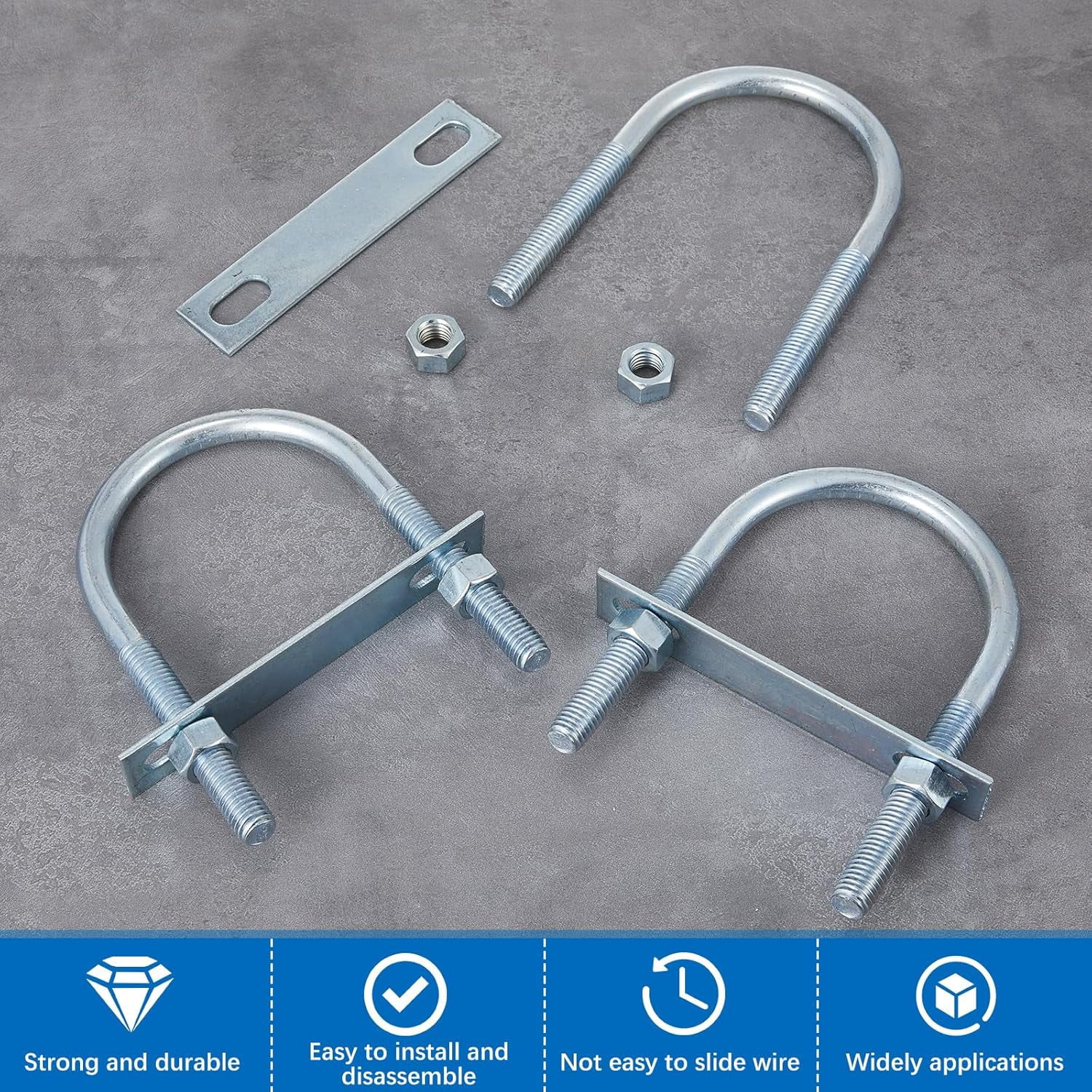 U Bolts Zinc Plated Carbon Steel with U Bolt Plates and Nuts for Fastening Products (4 Sets,1/2 x 3-1/2 x 6 Inch)