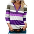 thumbnail image 5 of Womens 3/4 Sleeve T-Shirt Tops V-Neck Casual Striped Print Color Block Loose Trendy Fall Tunic Blouse Tops,Khaki 1,XL, 5 of 5