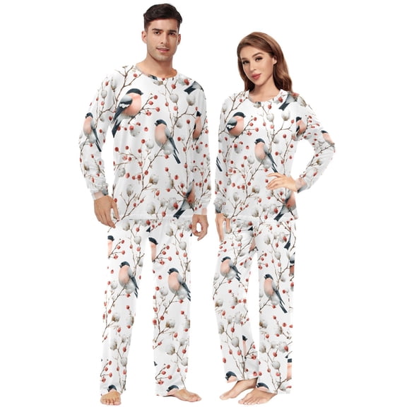 Matching Pajamas for Couples Bird Cotton Red Fruit His and Hers Pajamas Sets Soft Long Sleeve Sleepwea