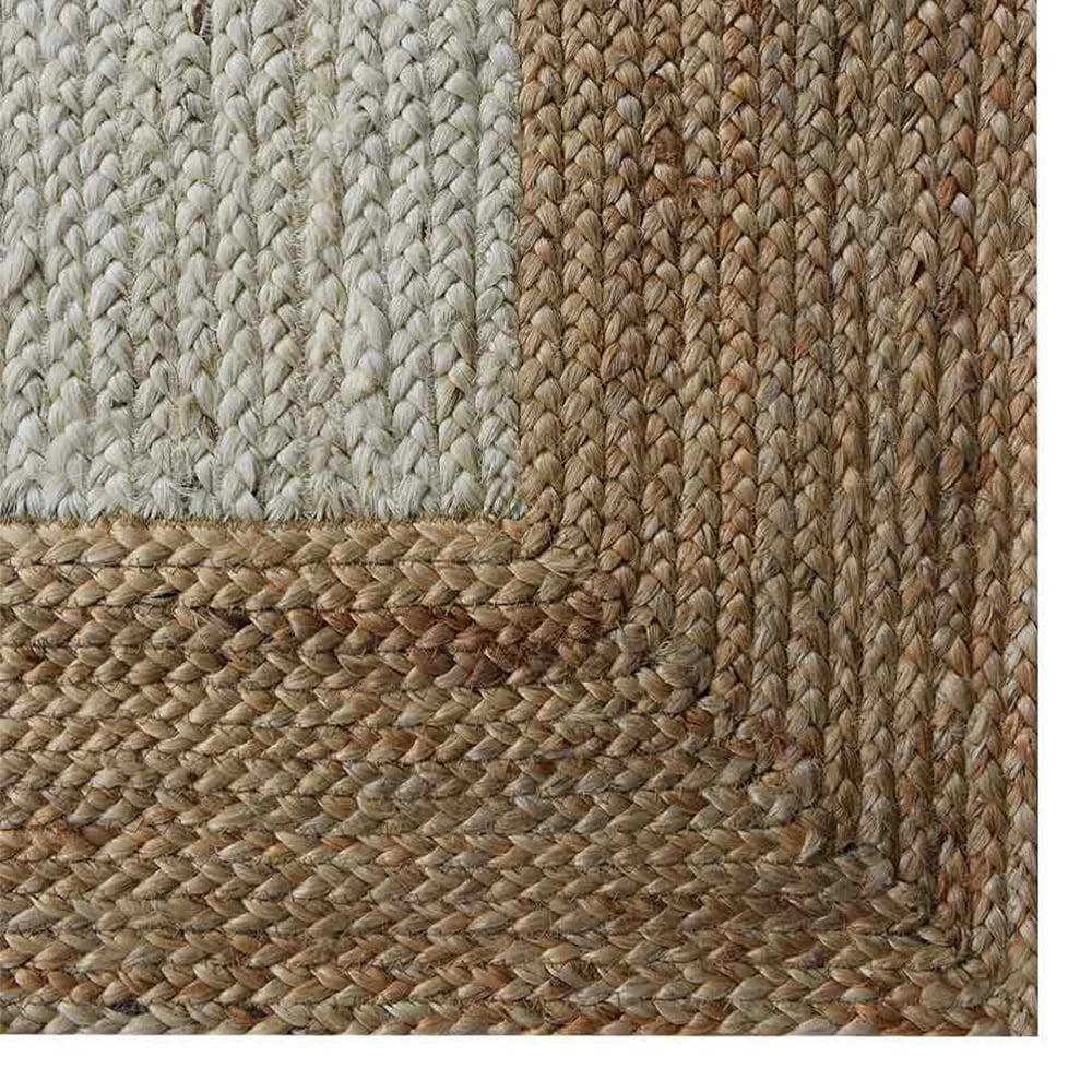 Hand Woven Jute Eco-Friendly Area Rugs - 3'X5', Rectangle Shape, White Beige Color, Contemporary Pattern, High Pile, Natural Fiber, Outdoor Indoor Handmade Area Rugs For Living Room (J00016)