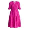thumbnail image 5 of Time and Tru Women's Cotton Tiered Midi Dress with Elbow Length Sleeves, Sizes XS-XXXL, 5 of 5