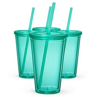 4 Pack Maars 16oz Acrylic Double Wall Tumbler with Straw Aqua Teal, Size: One Size