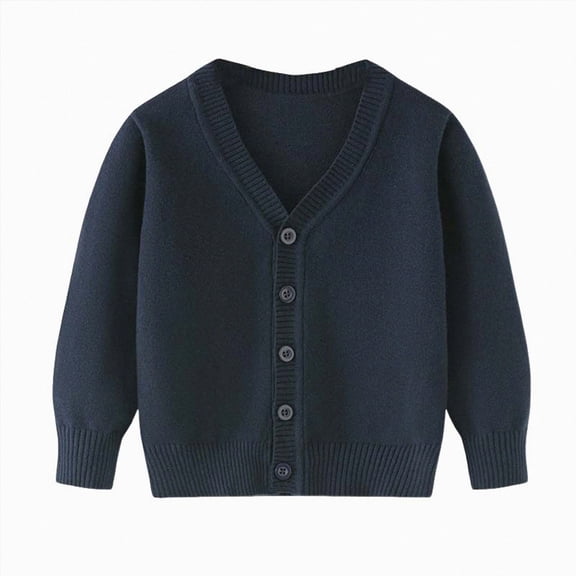 CAICJ98 Unisex Boys Girls Cardigans Sweater V-Neck Long Sleeve School Uniforms Button Knit Tops Fall Clothes (Navy,4-5 Years)
