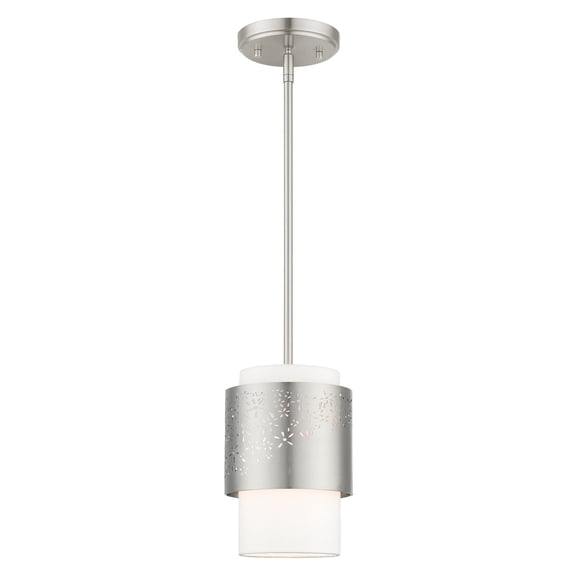 Livex Lighting  1 Light Brushed Nickel Pendant, 46259-91 - 7" Dia x 11.625" - 47.625" Adj. H