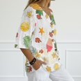thumbnail image 5 of Tutolipy Linen-Look Women's Linen Look Shirt, Tropical Fruit Print Linen-Style Linen-Like Women's Three Quarter Sleeve Top for Vacation Office Spring, Size Large, 5 of 9