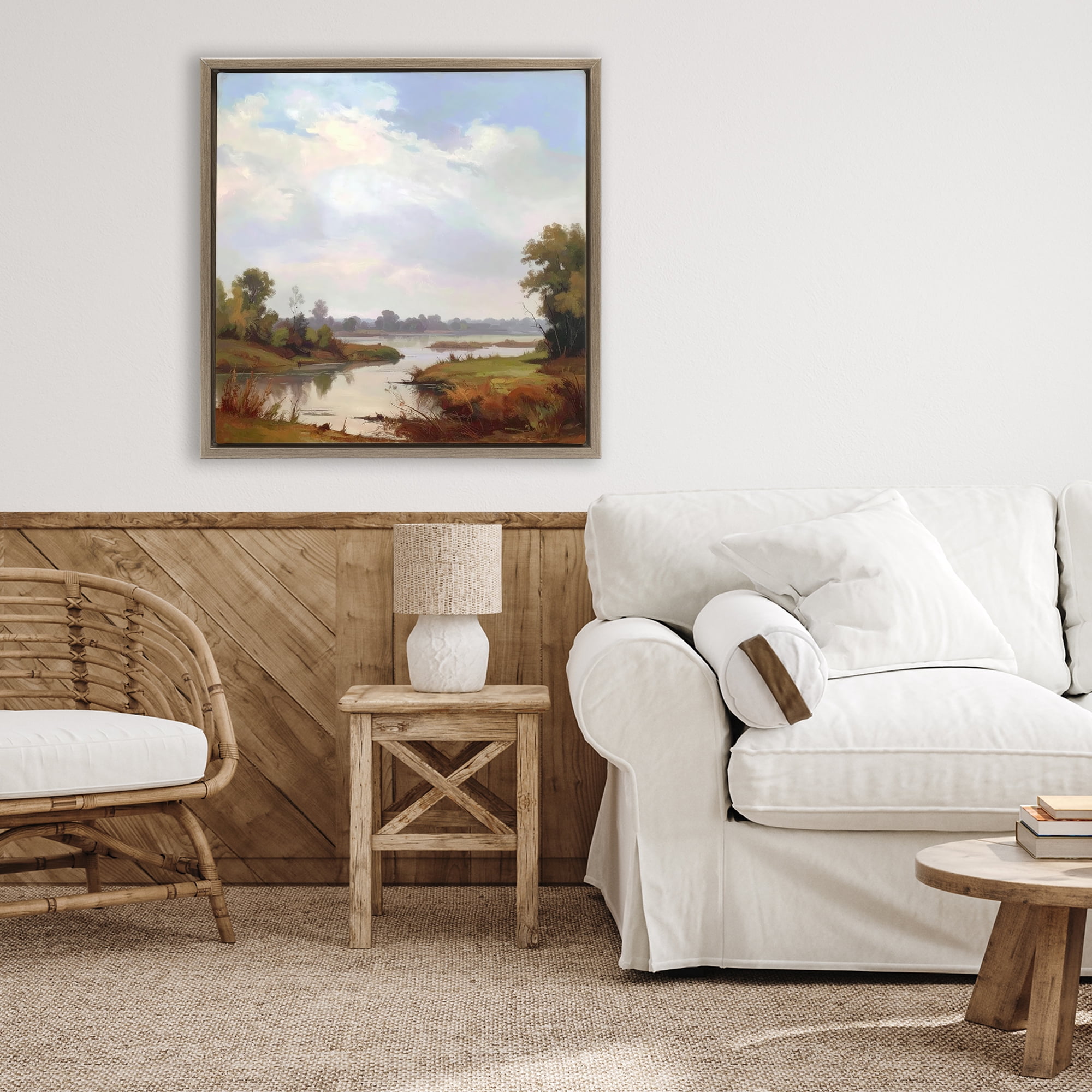 Stupell Industries Riverside Grove Landscape Brown Framed Floater Canvas Wall Art, design by Alonza Saunders