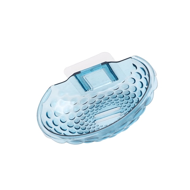 Yuarrent Soporte para jabonera, estante de almacenamiento transparente, caja montada en la pared, platos, esponja adhesiva, estuche, taza para Juegos de accesorios de baño Azul transparente