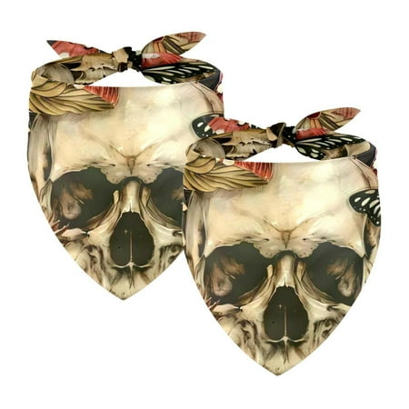 PhooArto Mushroom Butterfly Skull Dog Bandanas 2 Pack Soft Washable Pet Scarf Triangle for Large Dogs Puppies and Cats
