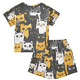 thumbnail image 2 of Yellow Black White Cat Summer Pajama Set Soft Cotton Short Sleeve Sleepwear 2PCS Pajama Sets Breathable Lounge Set Size 6Y, 2 of 7