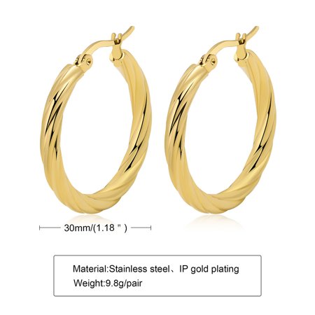 Stainless Steel Hoop Earrings Twist Golden 30mm Stainless Steel