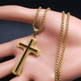 thumbnail image 4 of Hip Hop Christian Cross 14K Yellow Gold Long Chain Pendant Necklaces for Women Men Necklace Amulet Jewelry Gift, 4 of 7