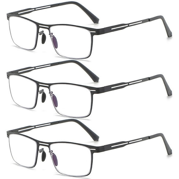 3 Pairs of Men's Anti-blue Light Rectangle Black Reading Glasses 4.00 Presbyopic Glasses Metal Trendy Business Readers  4.00
