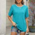 thumbnail image 4 of Womens Fall Tops Casual Short Sleeve Going Out Tops College Flowy Tshirts Shirts V Neck Cotton Blouses For Work Professional Ruffles, 4 of 6