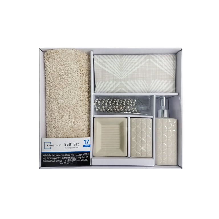 Mainstays 17-Piece Xola Polyester/Ceramic Shower Curtain
