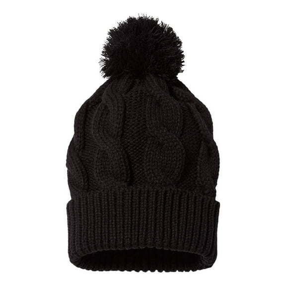 Chunk Twist Knit Acrylic Beanie With Cuff, Black