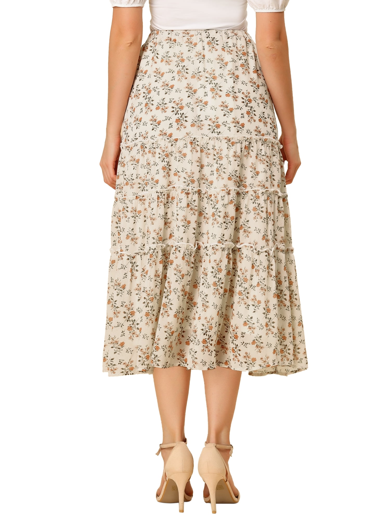 DARING DIVA Women's Chiffon Tiered A-Line Maxi Skirt S White A