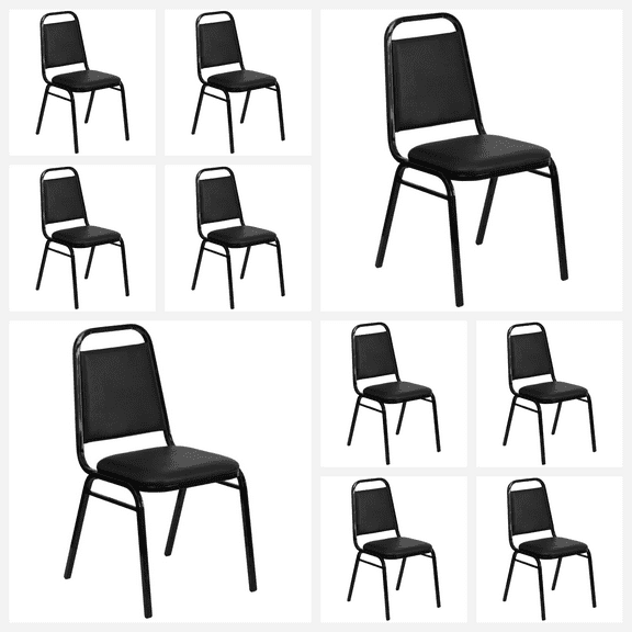 (10 PACK) Trapezoidal Back Banquet Dining Chair with Black Vinyl - Commercial Quality Restaurant Chair