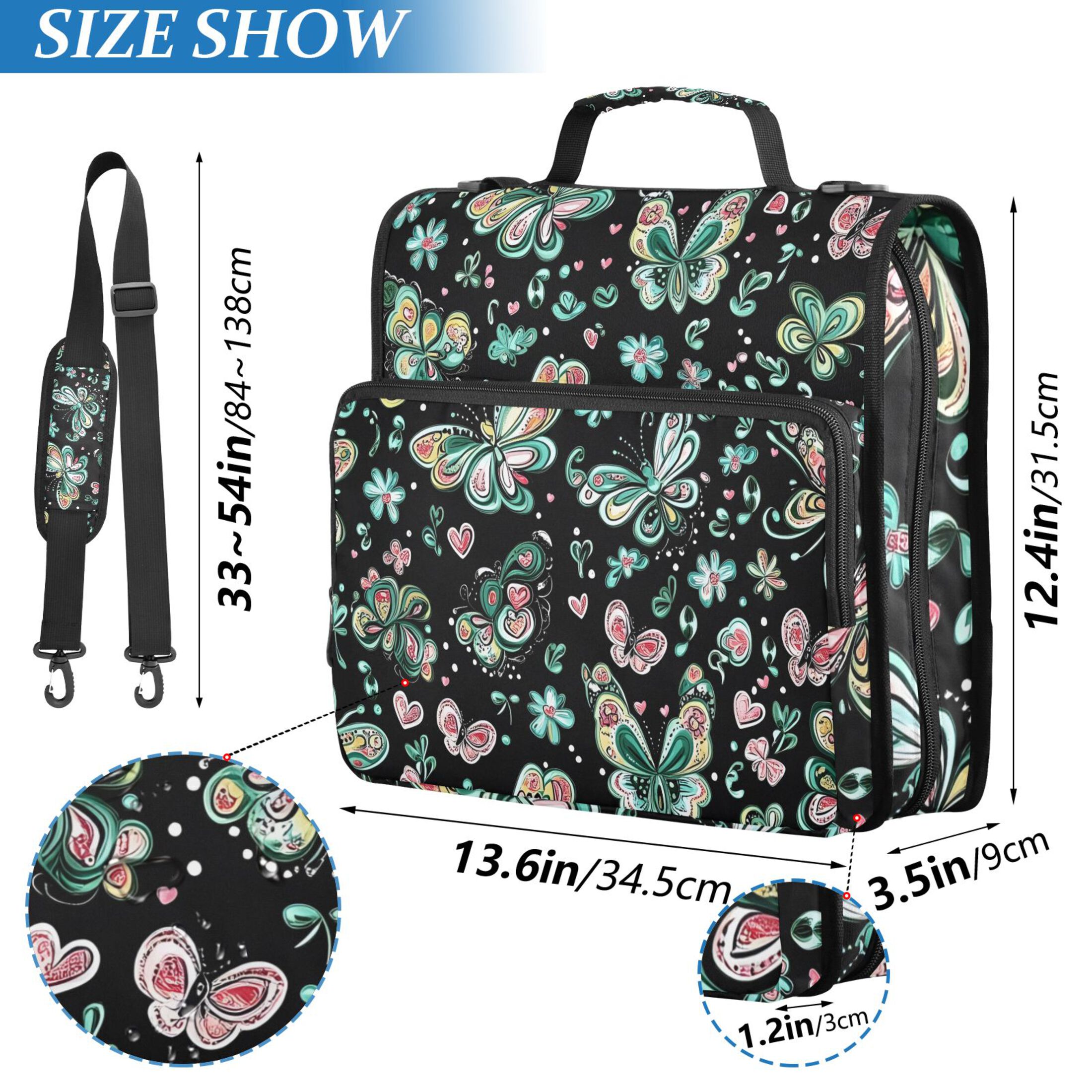ALAZA Zipper Binder Green Butterfly Pattern 3 Ring Trapper Keeper File Folder Organizer Bag