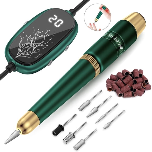 Digital Electric Nail Drill, 20000 RPM, with 7 Drill Bits and 26 Sanding Bands, for Manicures & Pedicures, Gel Polish Removal, Perfect for Home & Salon Use