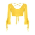 thumbnail image 6 of IEFIEL Womens V Neck 3/4 Sleeve Lace-up Crop Top Belly Dance Yoga Costume Dancewear Yellow One Size, 6 of 7