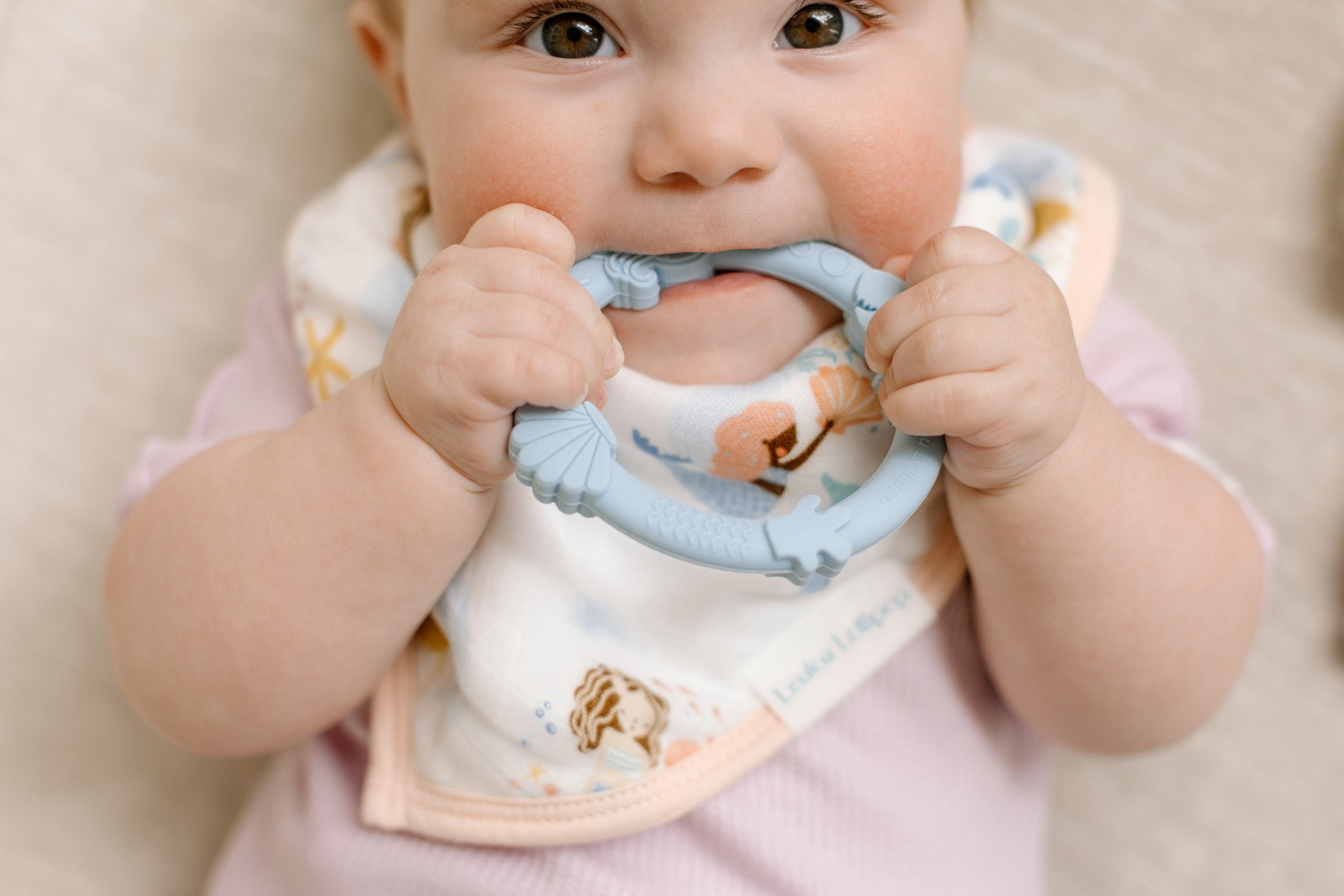 Loulou Lollipop Blue Fog Wild Teether Ring Set for Babies and Toddlers 0 Months+, Dishwasher and Freezer Safe