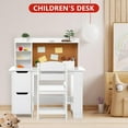 thumbnail image 4 of Historyli Juego de escritorio y silla de estudio para niños, mesa de estudio de madera con estantería, tablón de anuncios y armarios, de 3 a 8 años, color blanco, 4 of 8