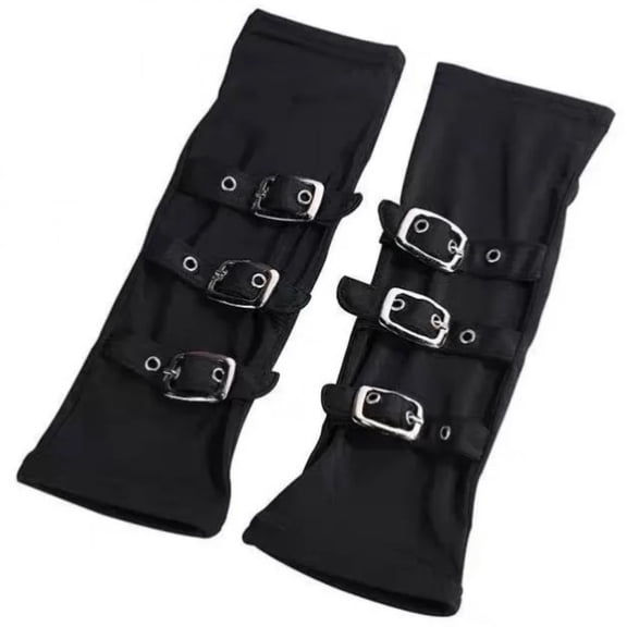 Yvsxxv Black Metal Buckle Punk Fingerless Gloves Casual Arm Warmer