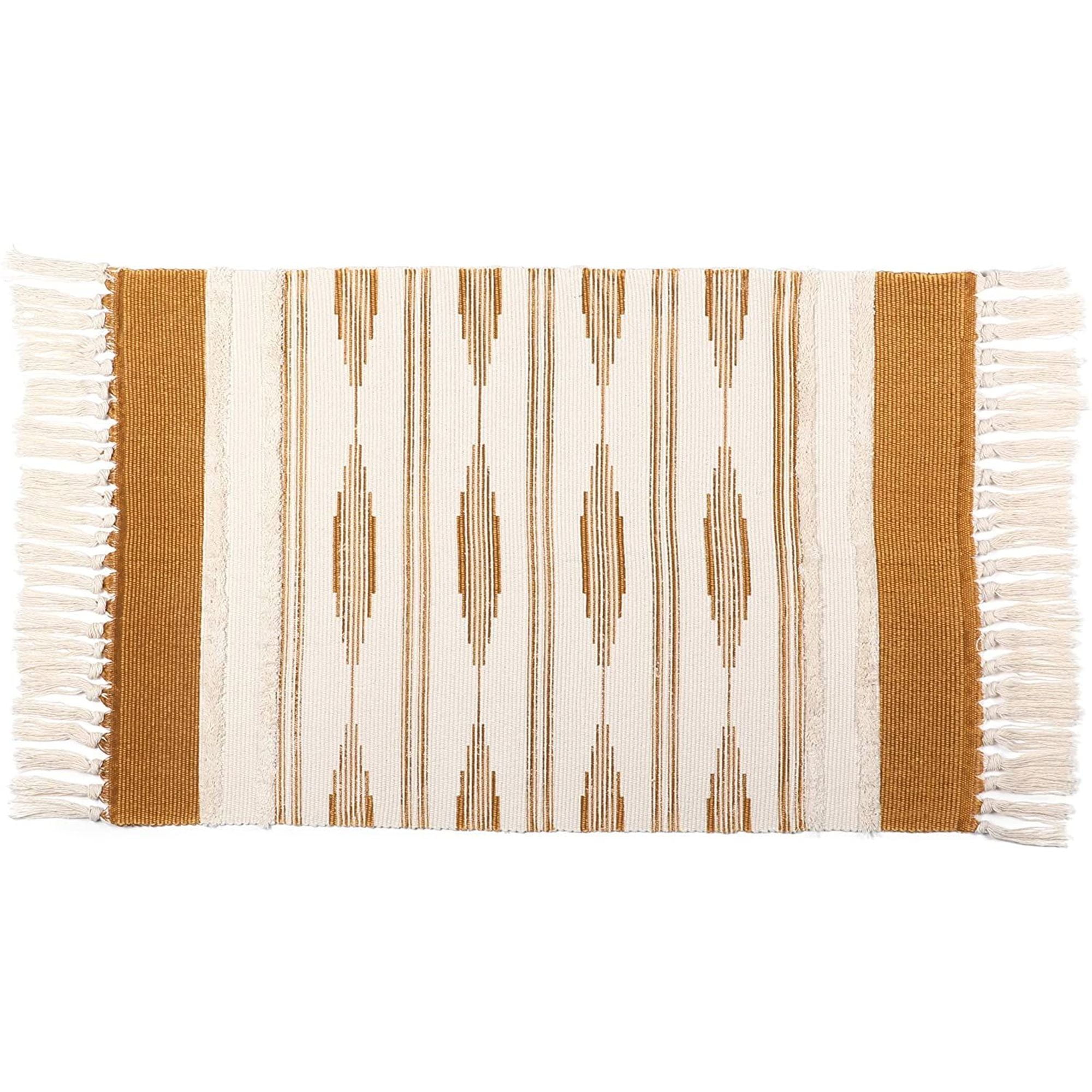 Cotton Boho Rug Bohemian Mat with Tassels for Bathroom Bedroom Kitchen