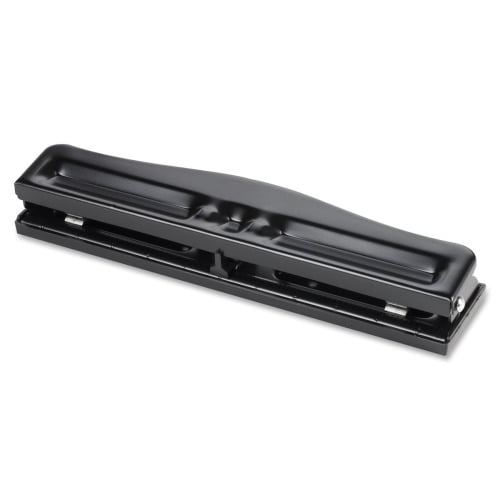 Business Source 3-Hole Adjustable Paper Punch 3 Punch Head(s) - 11 Sheet Capacity - 1/4' Punch Size - Round Shape - Black
