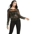 thumbnail image 3 of PrettyGuide Women's Sequin Blouse See Through Party Tops Beaded Sparkly Shirts XL Gold, 3 of 6