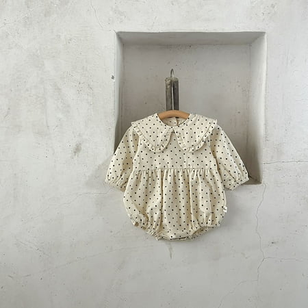 

jsaierl Korean Wrapped Fart Clothes Spring Baby Floral Bodysuit Outwear Western Baby Dot Doll Neck